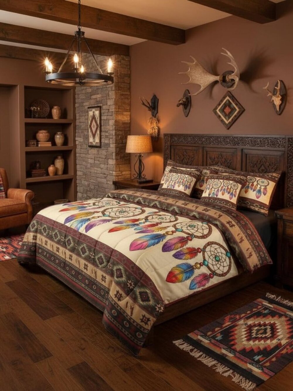 Western Aztec Comforter Sets with Sheets - Exotic Dream Catcher Bedding Set